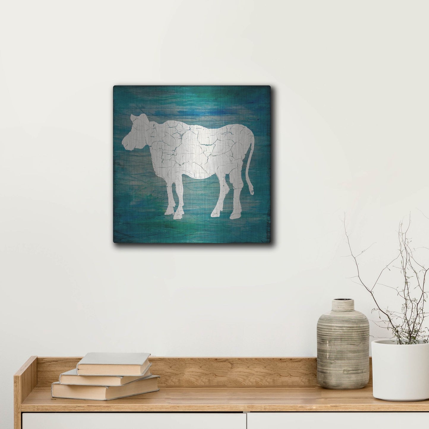 Luxe Metal Art 'Farm Cow' by Lightbox Journal, Metal Wall Art,12x12