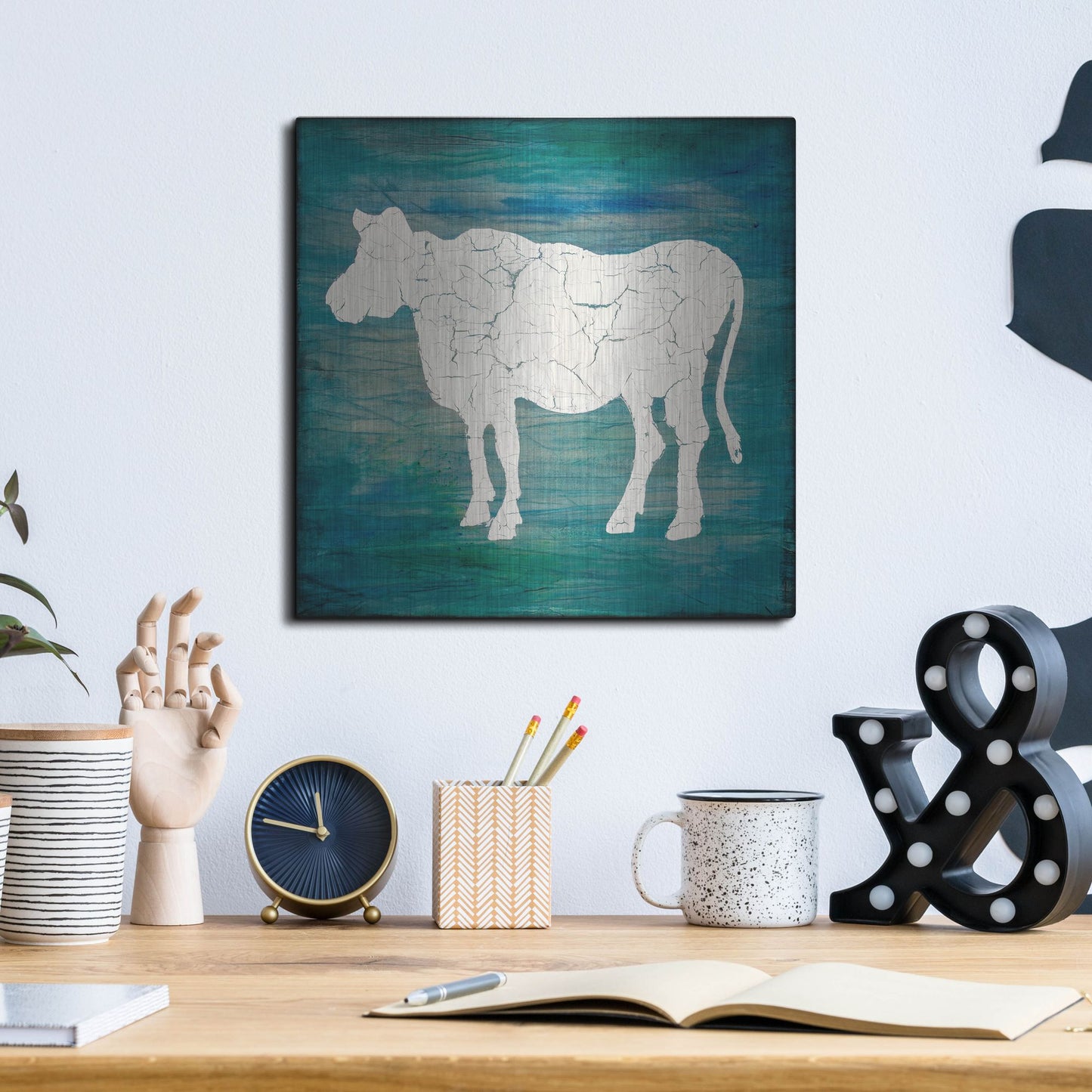 Luxe Metal Art 'Farm Cow' by Lightbox Journal, Metal Wall Art,12x12