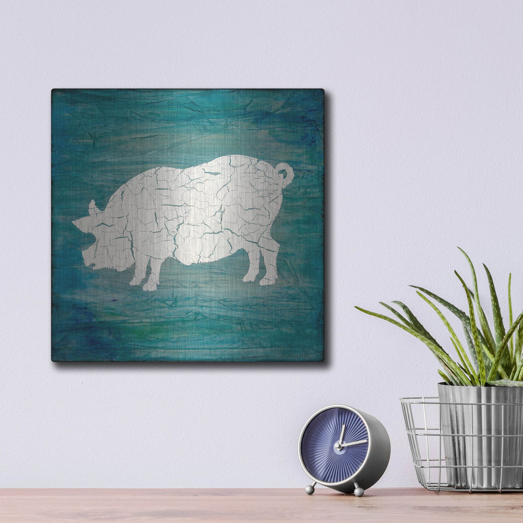 Luxe Metal Art 'Farm Pig' by Lightbox Journal, Metal Wall Art,12x12