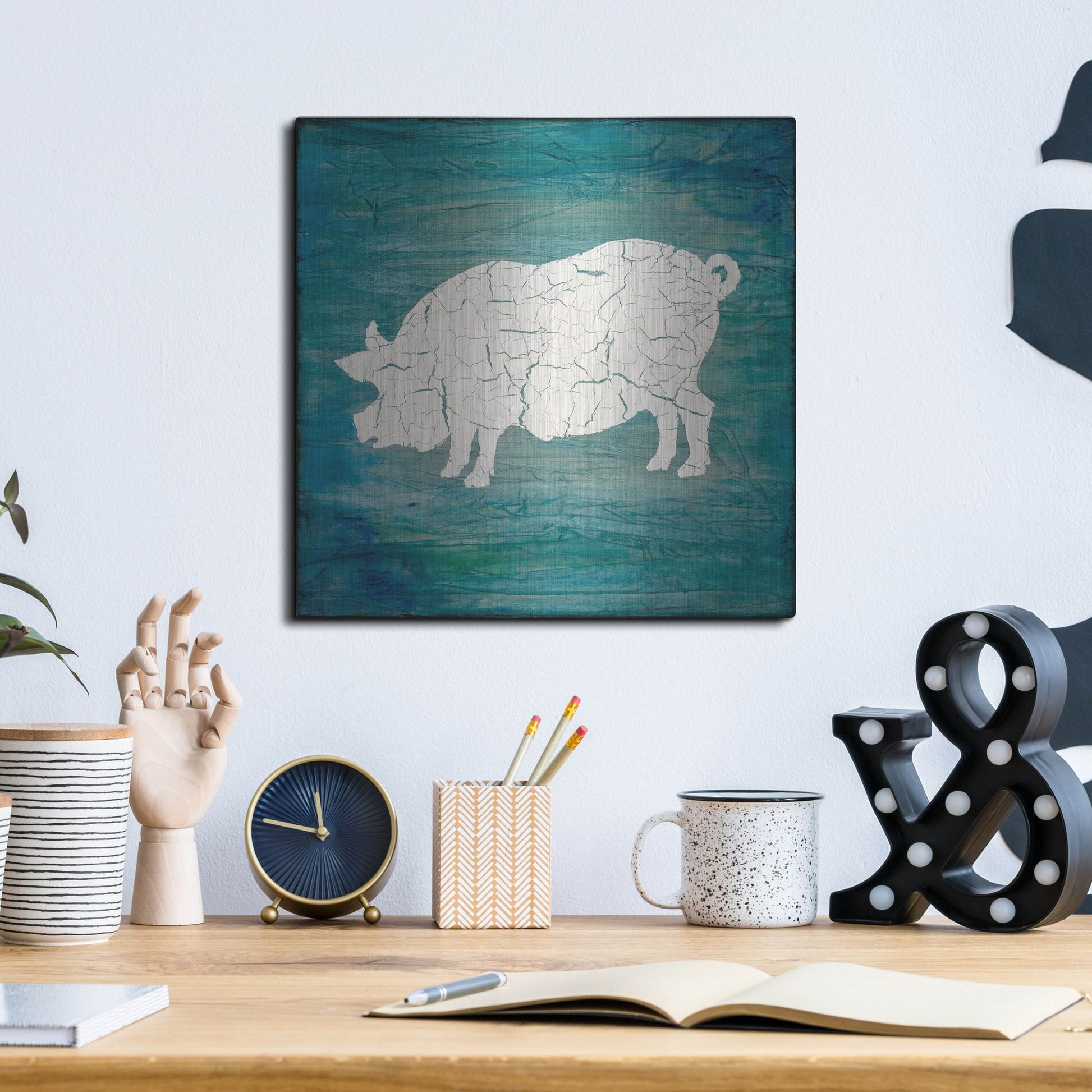 Luxe Metal Art 'Farm Pig' by Lightbox Journal, Metal Wall Art,12x12