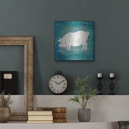 Luxe Metal Art 'Farm Pig' by Lightbox Journal, Metal Wall Art,12x12