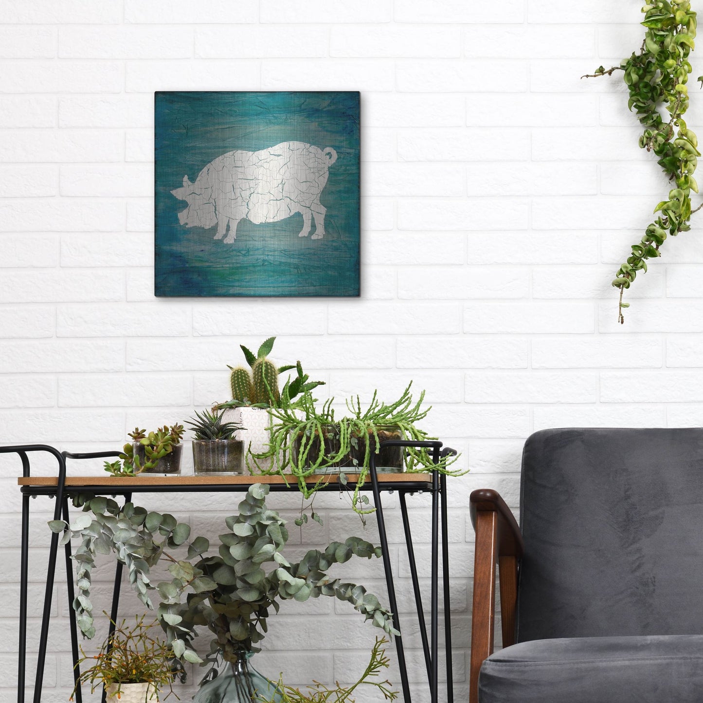 Luxe Metal Art 'Farm Pig' by Lightbox Journal, Metal Wall Art,12x12