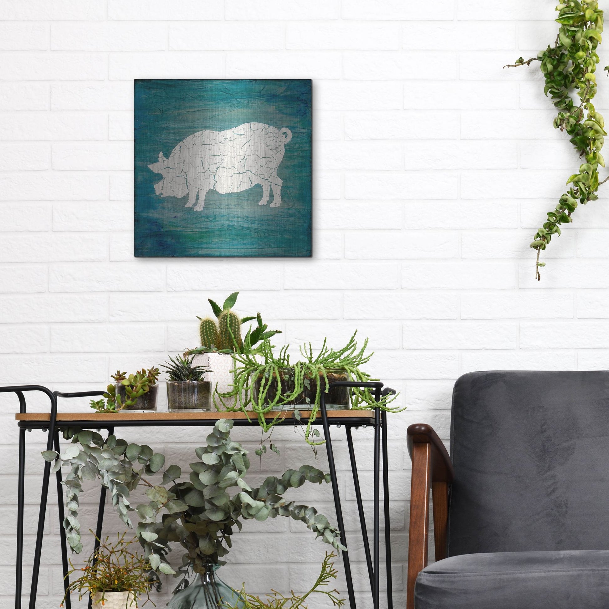 Luxe Metal Art 'Farm Pig' by Lightbox Journal, Metal Wall Art,12x12