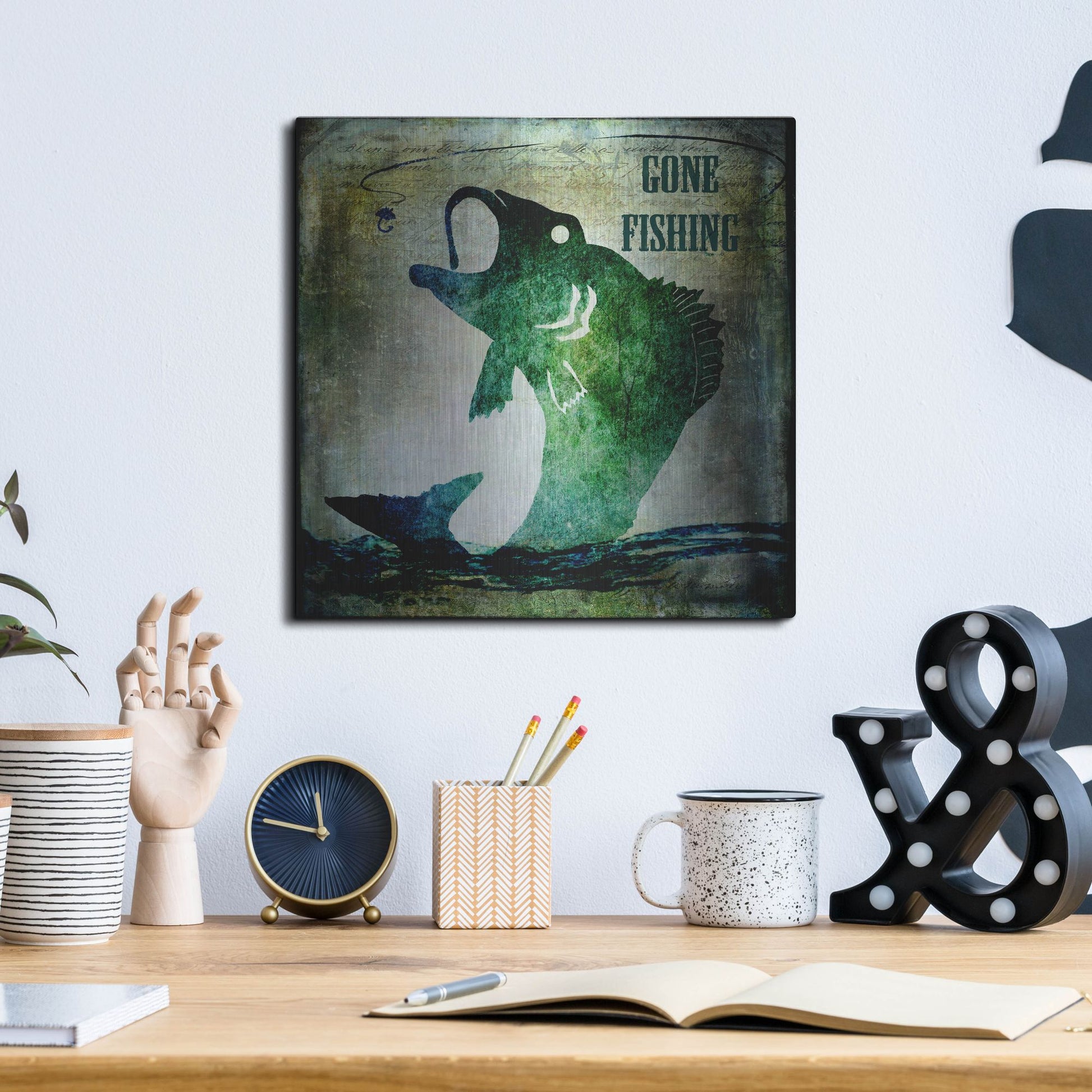 Luxe Metal Art 'Gone Fishing' by Lightbox Journal, Metal Wall Art,12x12