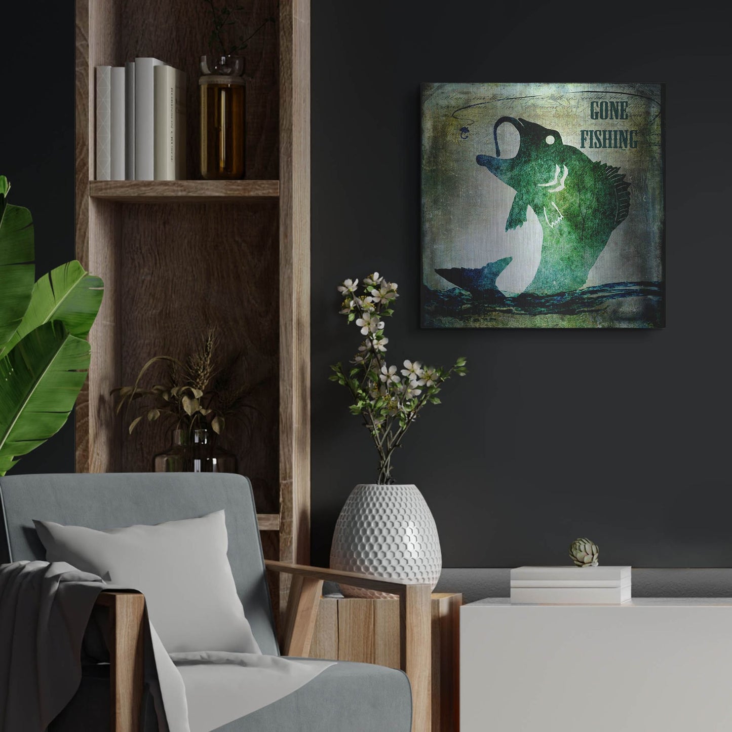 Luxe Metal Art 'Gone Fishing' by Lightbox Journal, Metal Wall Art,24x24