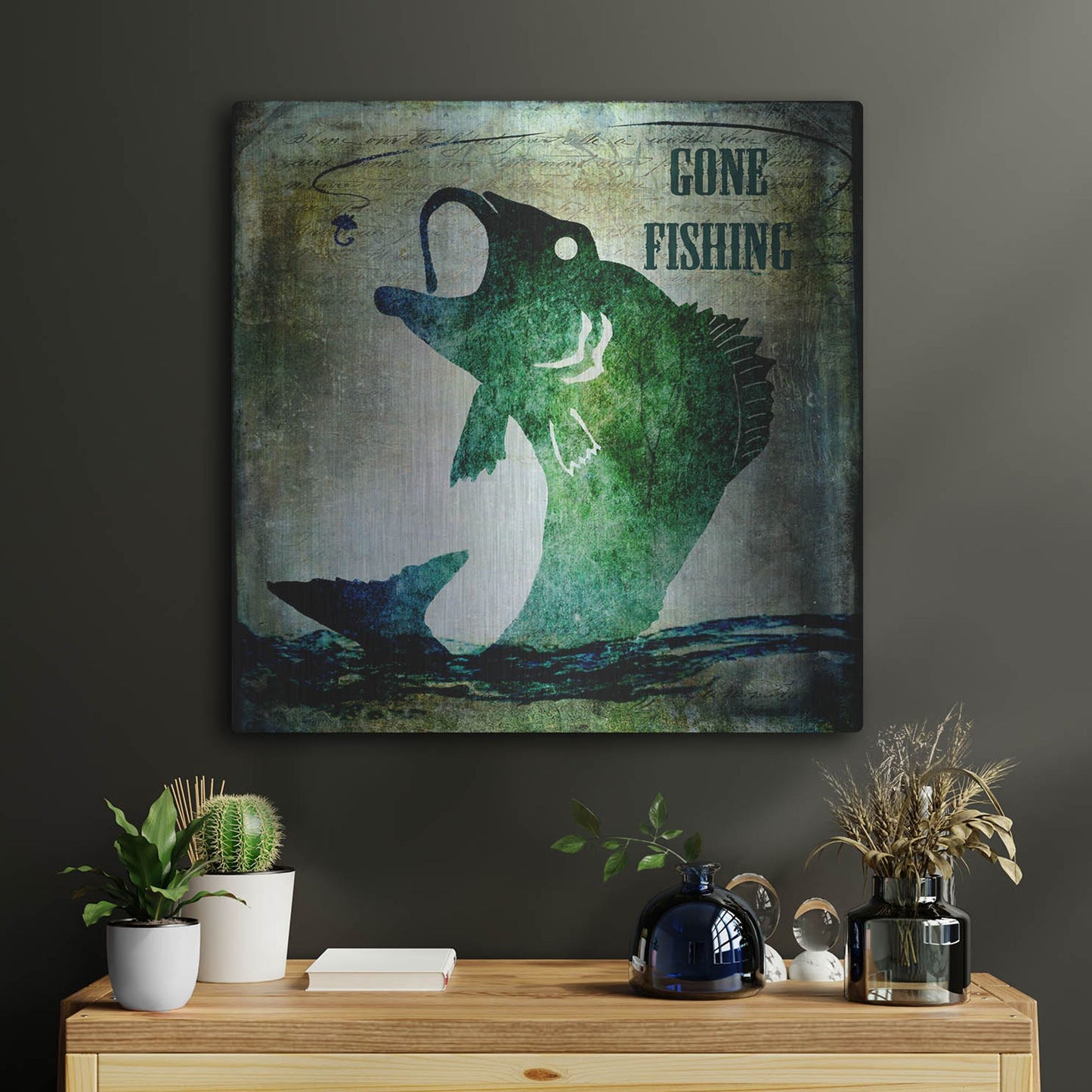Luxe Metal Art 'Gone Fishing' by Lightbox Journal, Metal Wall Art,24x24