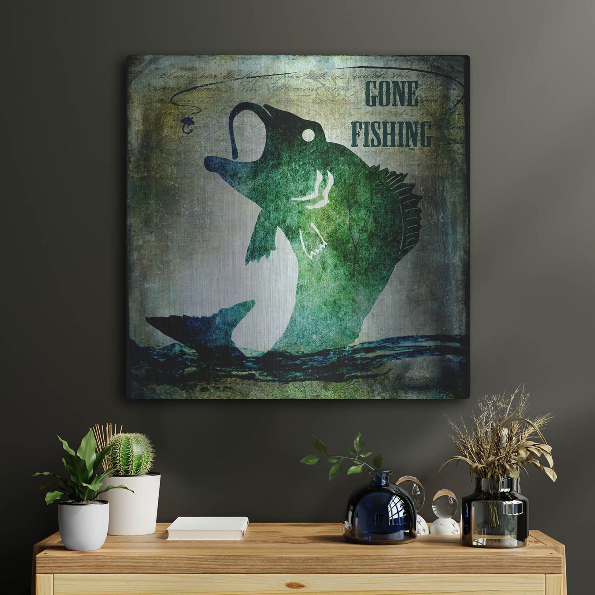 Luxe Metal Art 'Gone Fishing' by Lightbox Journal, Metal Wall Art,24x24