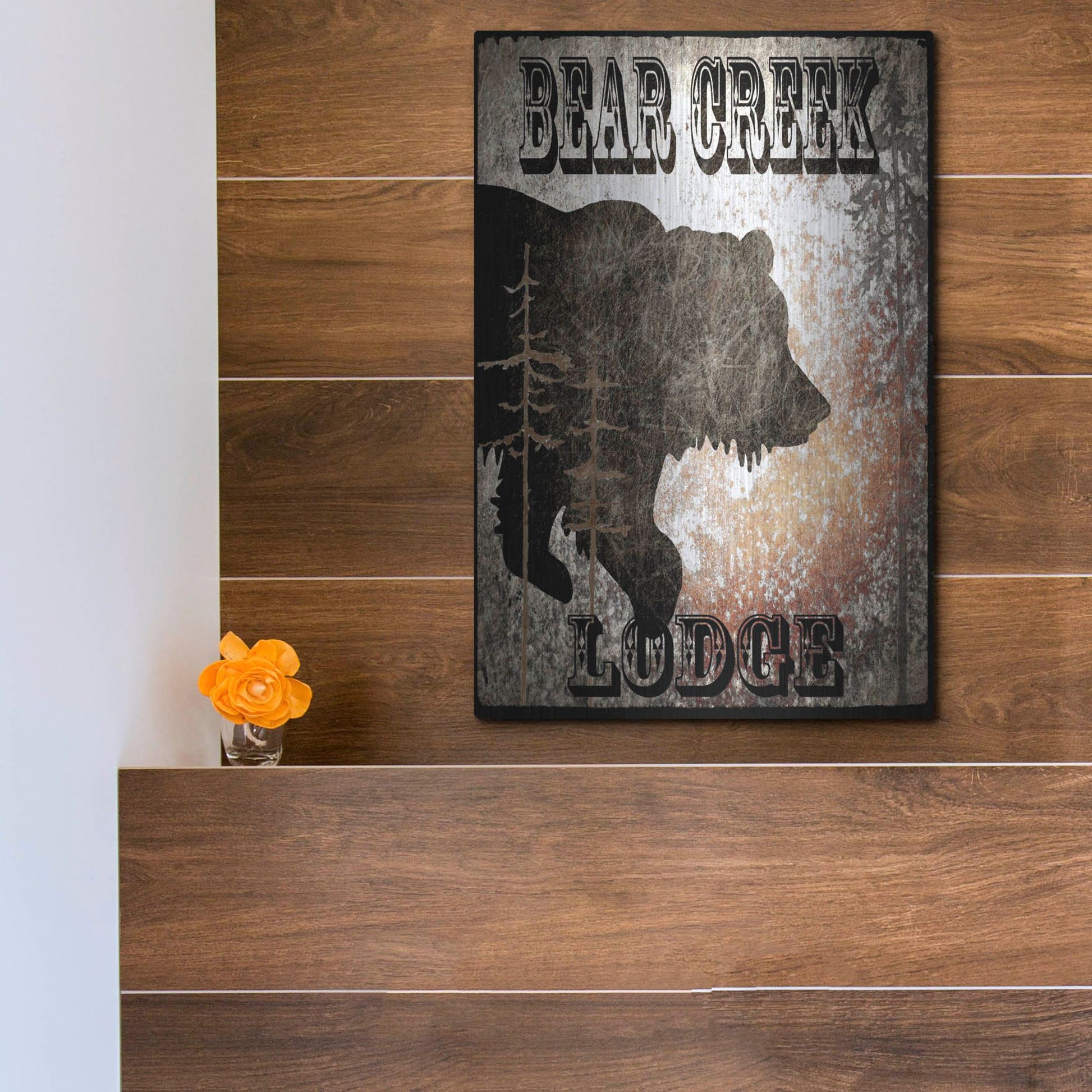 Luxe Metal Art 'Lodge Bear Creek Lodge' by Lightbox Journal, Metal Wall Art,12x16