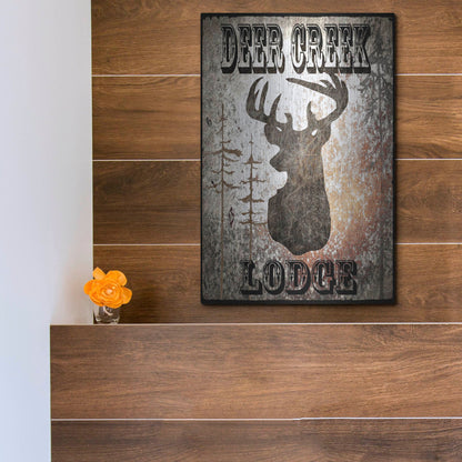 Luxe Metal Art 'Lodge Deer Creek Lodge' by Lightbox Journal, Metal Wall Art,12x16