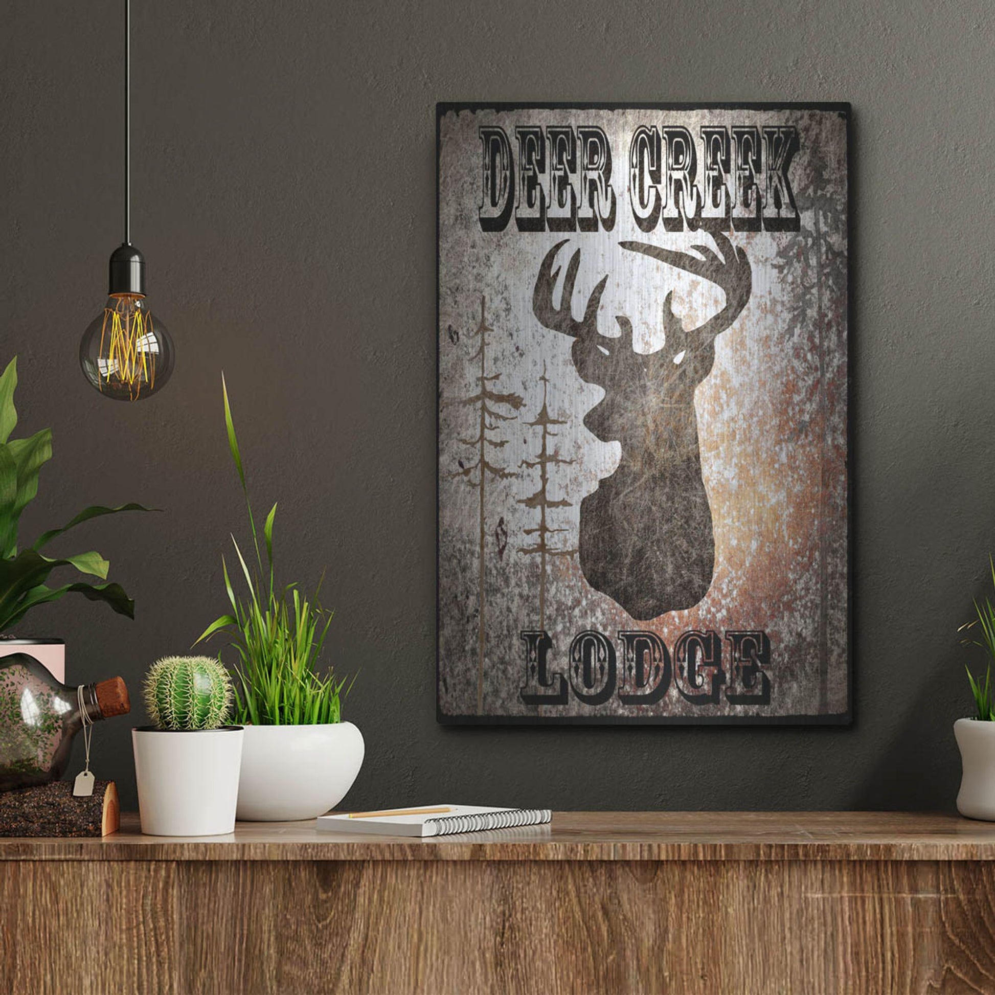 Luxe Metal Art 'Lodge Deer Creek Lodge' by Lightbox Journal, Metal Wall Art,12x16