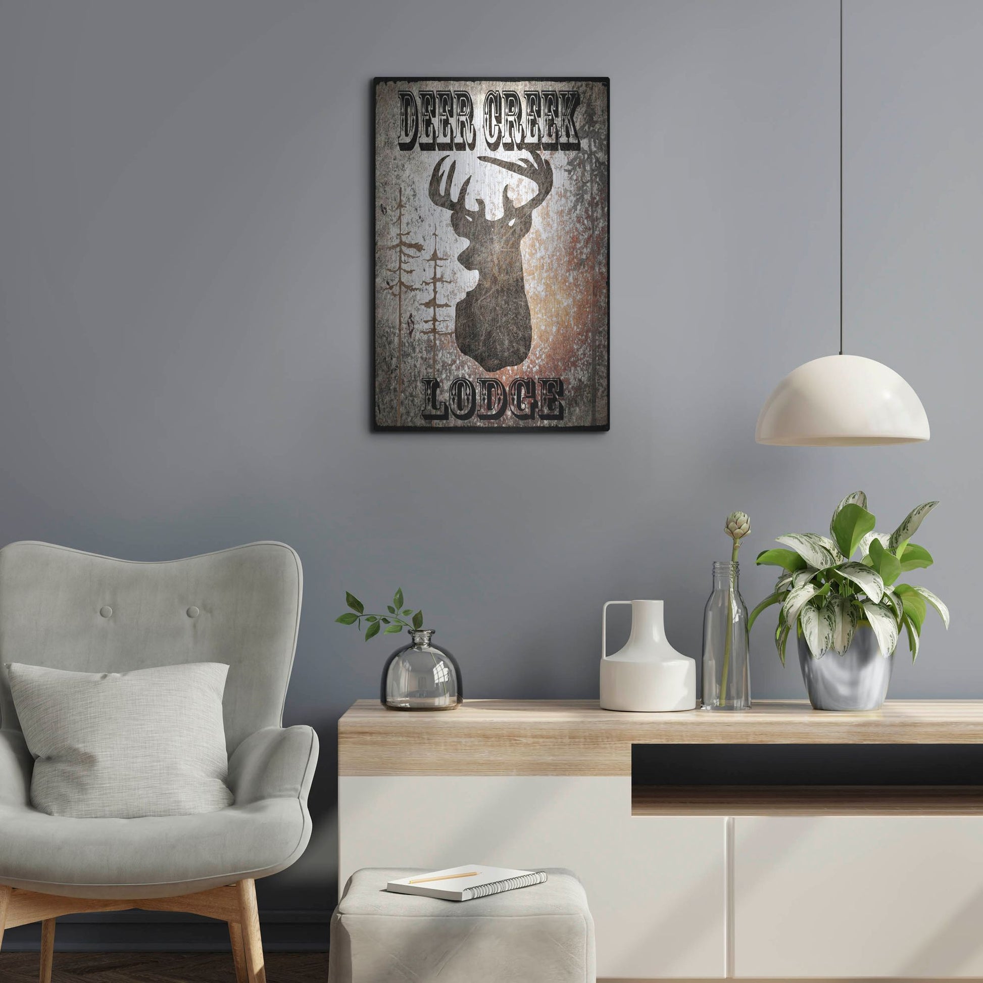 Luxe Metal Art 'Lodge Deer Creek Lodge' by Lightbox Journal, Metal Wall Art,16x24