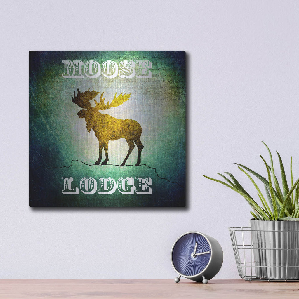 Luxe Metal Art 'Lodge Moose Lodge' by Lightbox Journal, Metal Wall Art,12x12