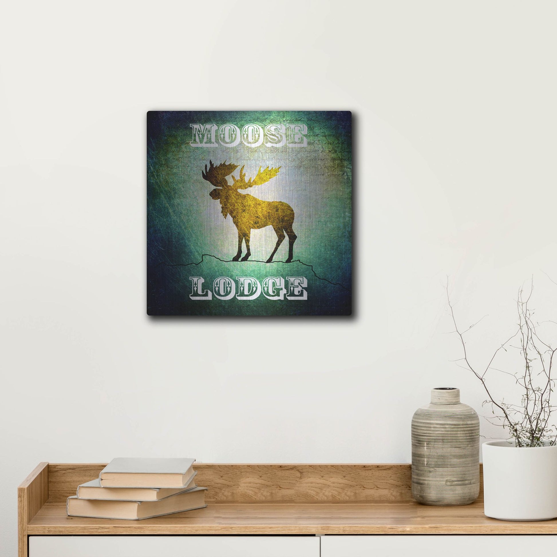 Luxe Metal Art 'Lodge Moose Lodge' by Lightbox Journal, Metal Wall Art,12x12