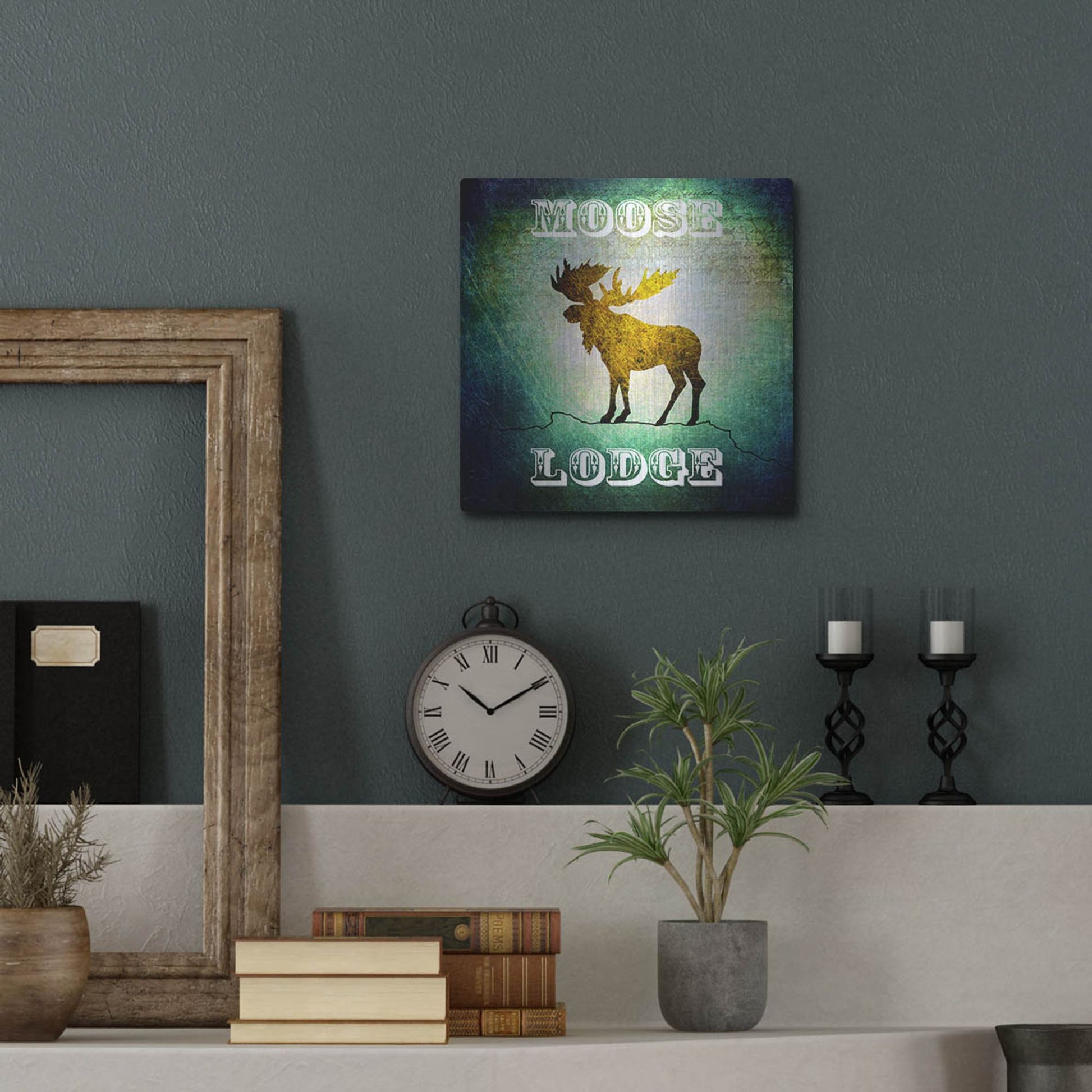 Luxe Metal Art 'Lodge Moose Lodge' by Lightbox Journal, Metal Wall Art,12x12