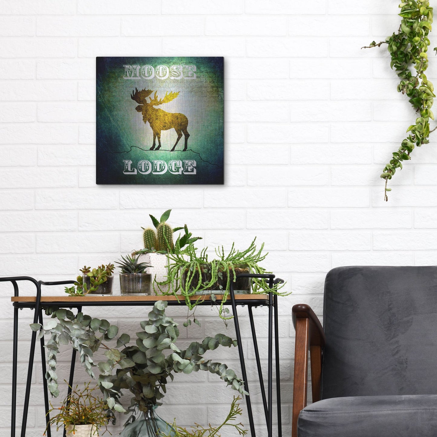 Luxe Metal Art 'Lodge Moose Lodge' by Lightbox Journal, Metal Wall Art,12x12