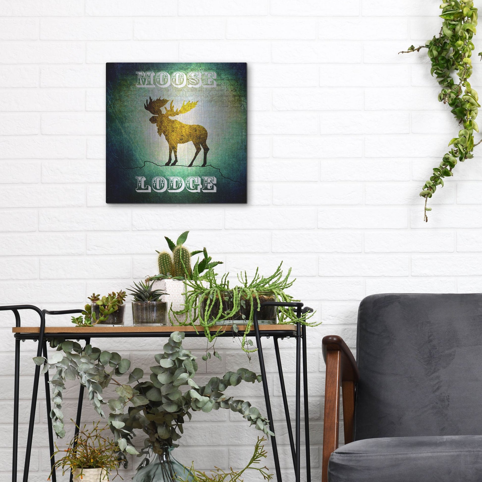 Luxe Metal Art 'Lodge Moose Lodge' by Lightbox Journal, Metal Wall Art,12x12