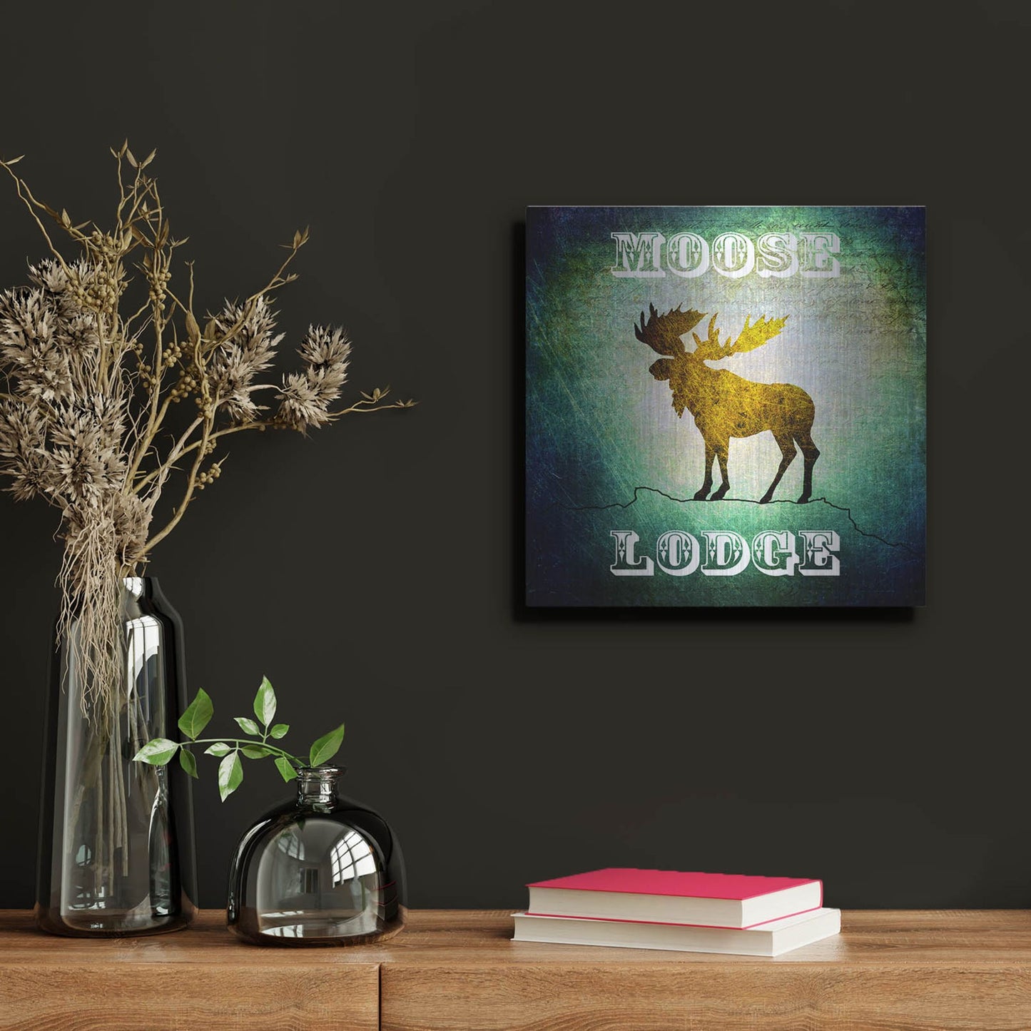 Luxe Metal Art 'Lodge Moose Lodge' by Lightbox Journal, Metal Wall Art,12x12