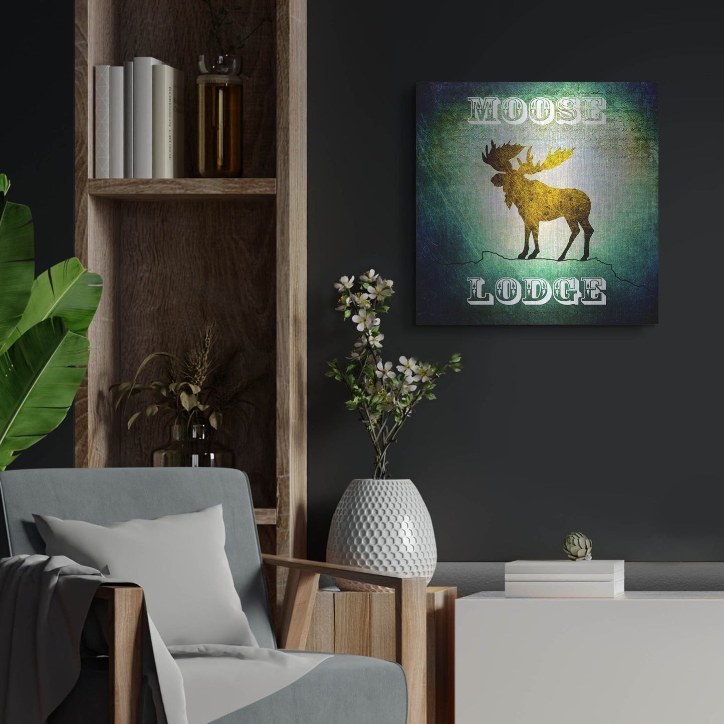 Luxe Metal Art 'Lodge Moose Lodge' by Lightbox Journal, Metal Wall Art,24x24