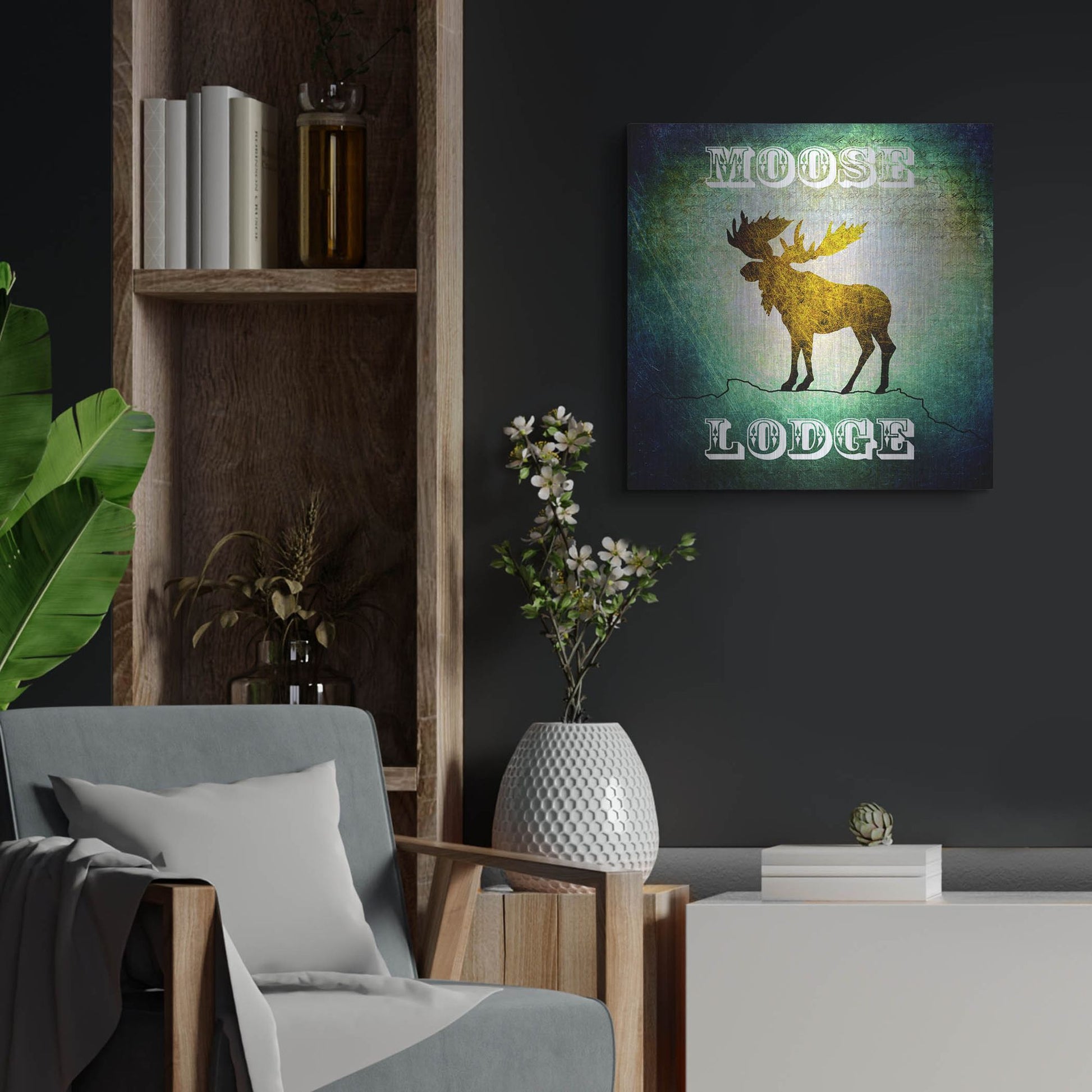 Luxe Metal Art 'Lodge Moose Lodge' by Lightbox Journal, Metal Wall Art,24x24
