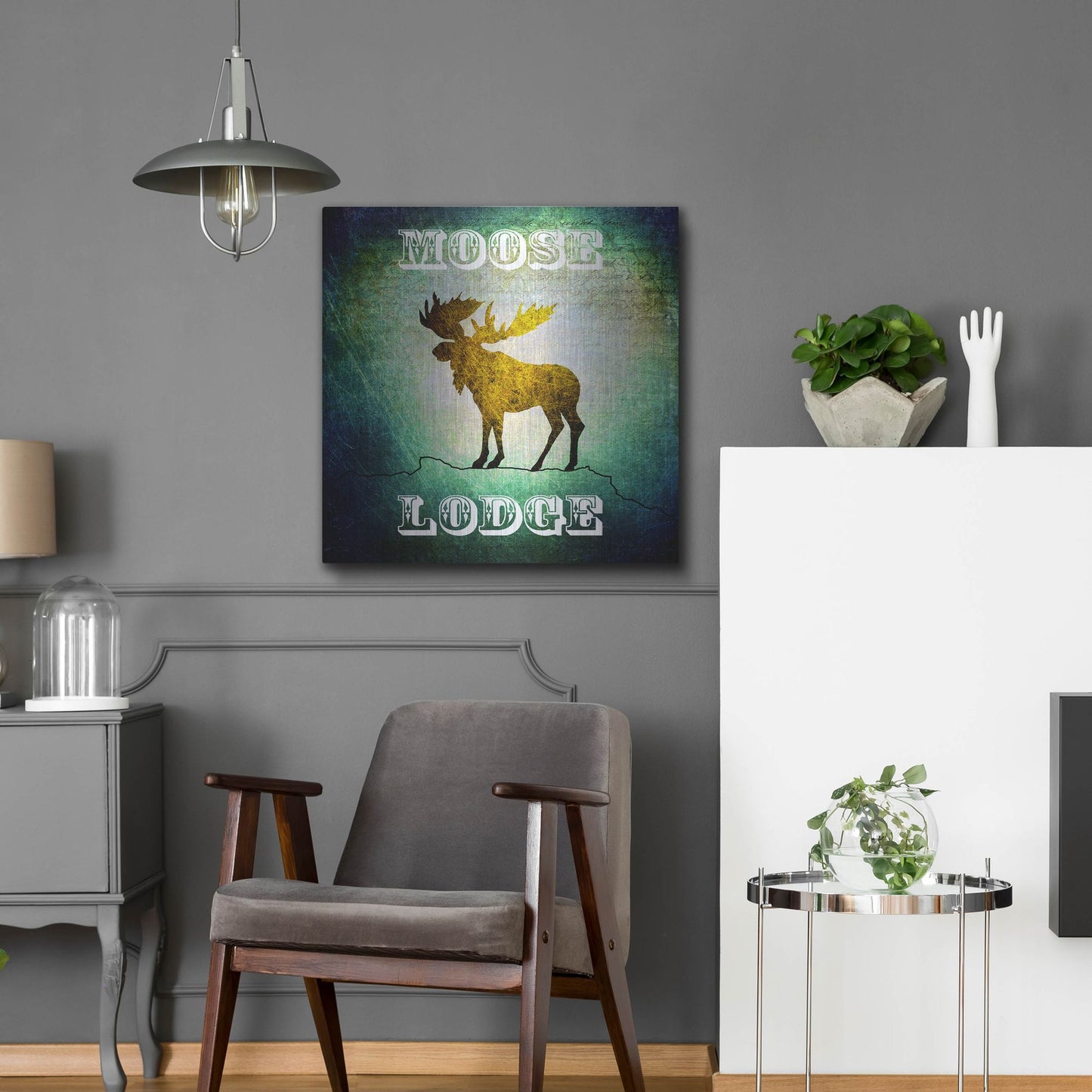 Luxe Metal Art 'Lodge Moose Lodge' by Lightbox Journal, Metal Wall Art,24x24