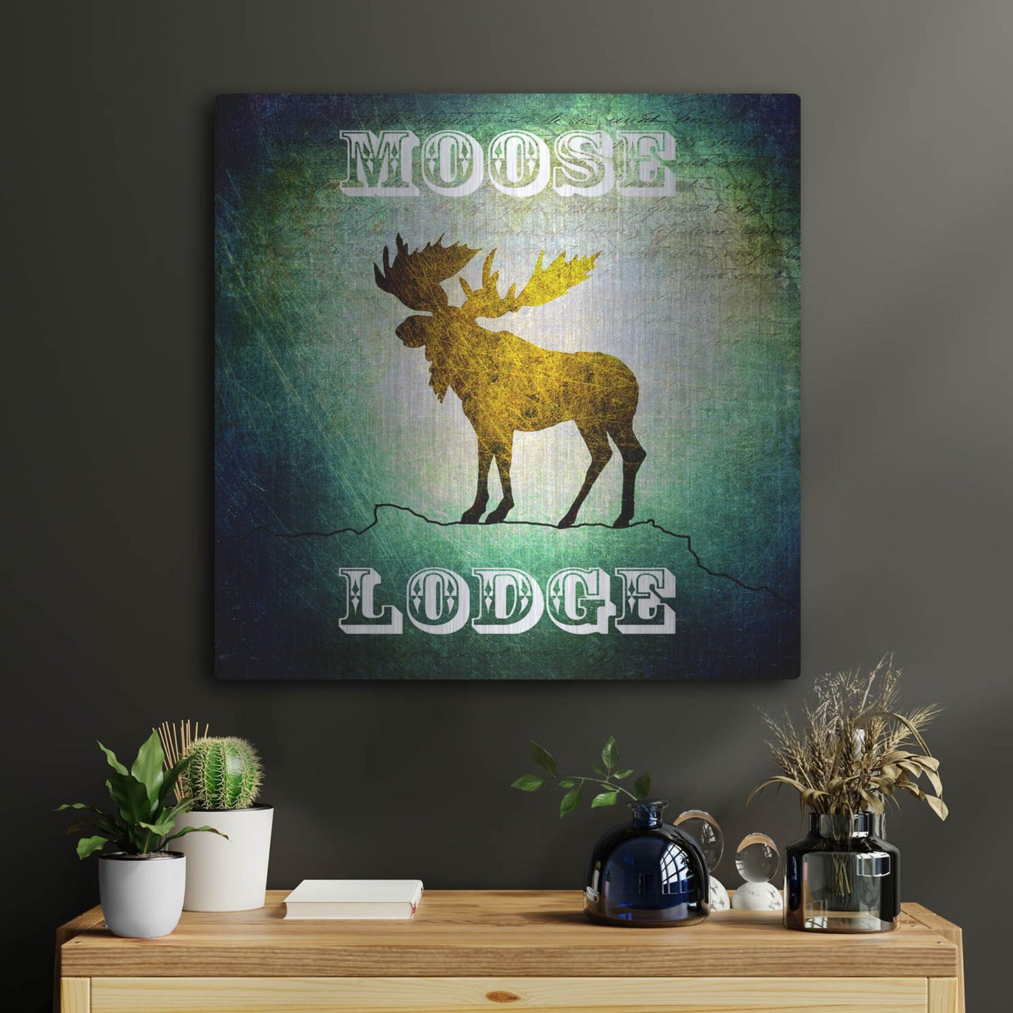 Luxe Metal Art 'Lodge Moose Lodge' by Lightbox Journal, Metal Wall Art,24x24