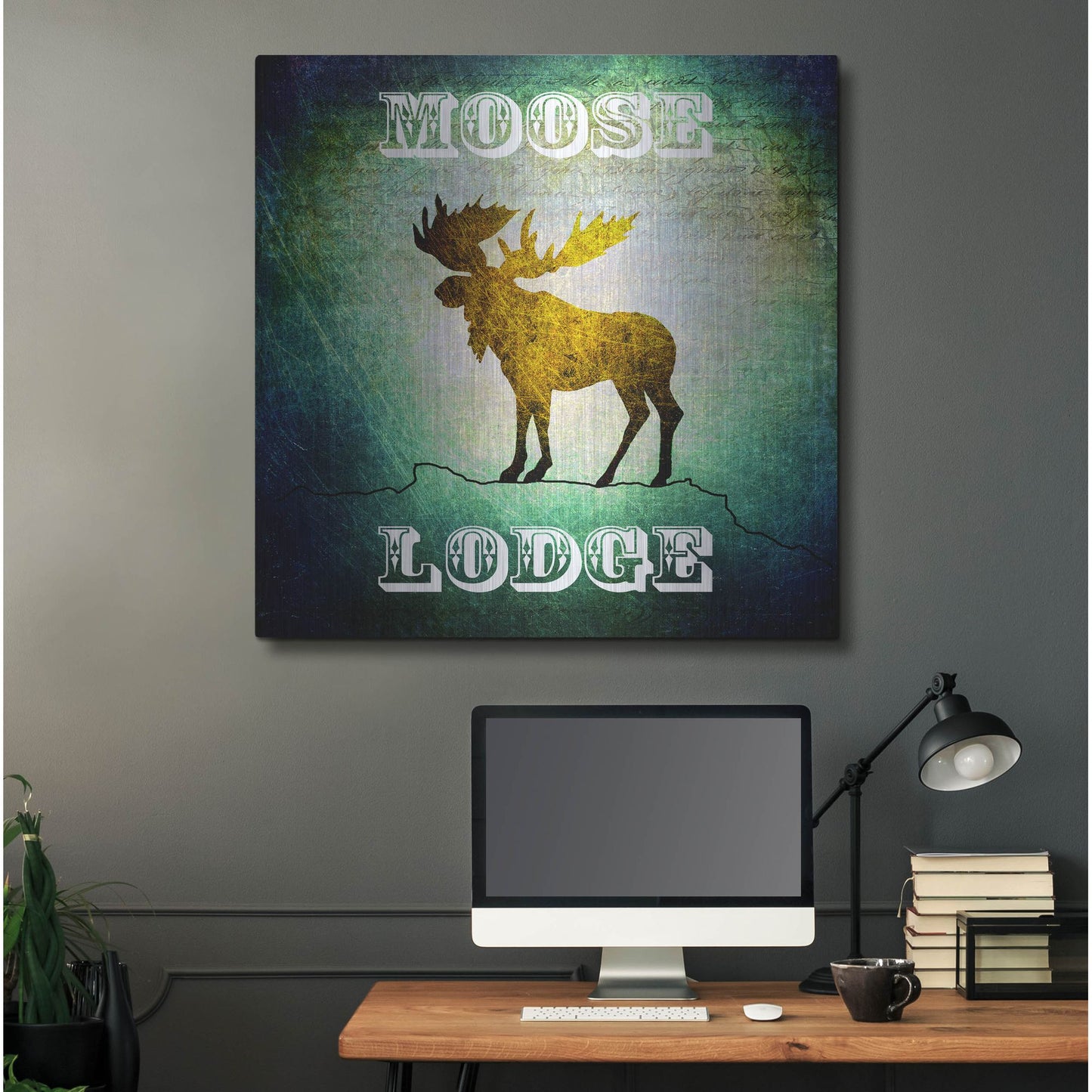 Luxe Metal Art 'Lodge Moose Lodge' by Lightbox Journal, Metal Wall Art,36x36