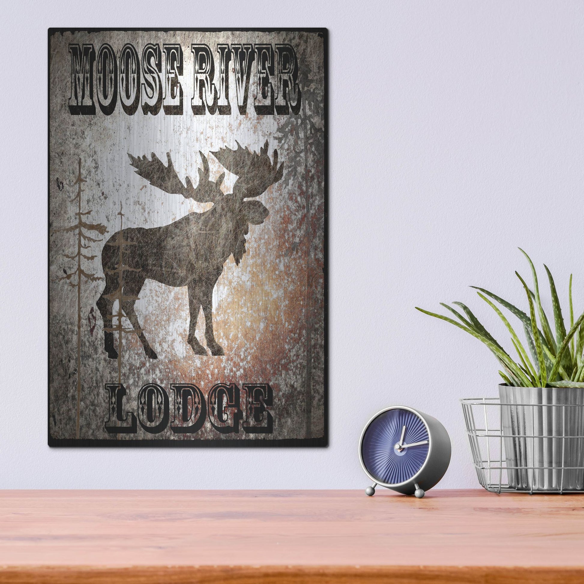 Luxe Metal Art 'Lodge Moose River Lodge' by Lightbox Journal, Metal Wall Art,12x16