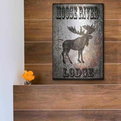 Luxe Metal Art 'Lodge Moose River Lodge' by Lightbox Journal, Metal Wall Art,12x16