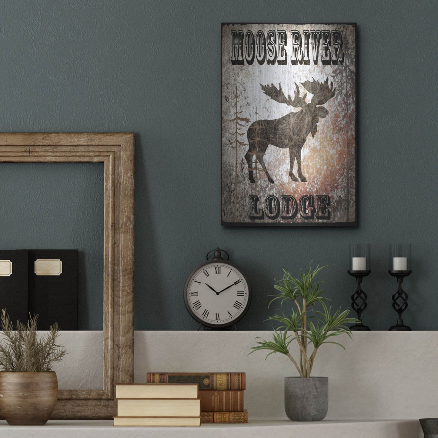 Luxe Metal Art 'Lodge Moose River Lodge' by Lightbox Journal, Metal Wall Art,12x16