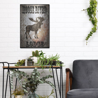 Luxe Metal Art 'Lodge Moose River Lodge' by Lightbox Journal, Metal Wall Art,12x16