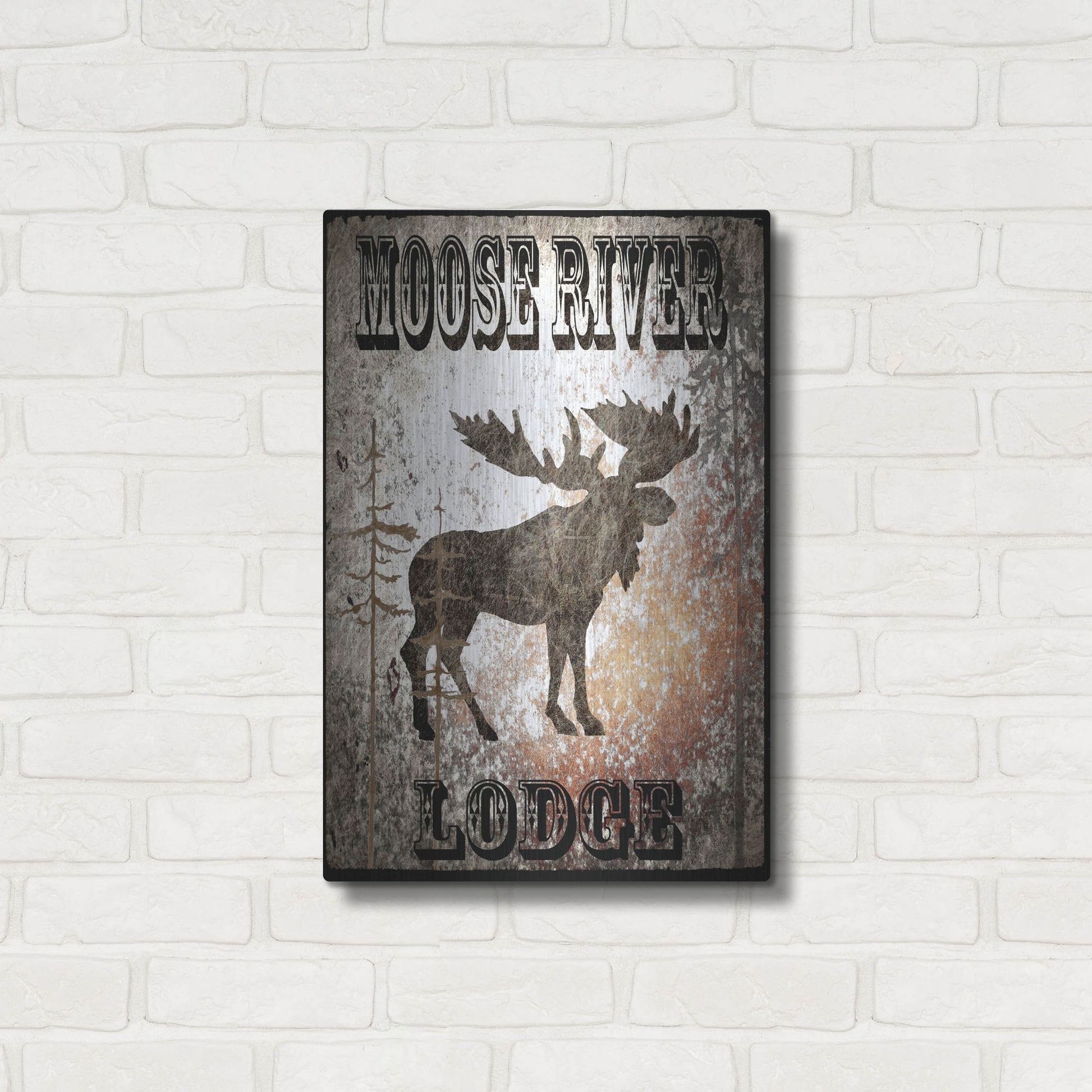 Luxe Metal Art 'Lodge Moose River Lodge' by Lightbox Journal, Metal Wall Art,16x24