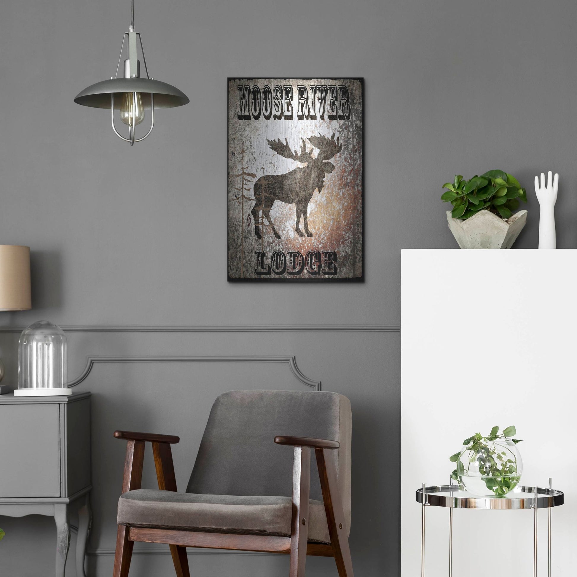 Luxe Metal Art 'Lodge Moose River Lodge' by Lightbox Journal, Metal Wall Art,16x24