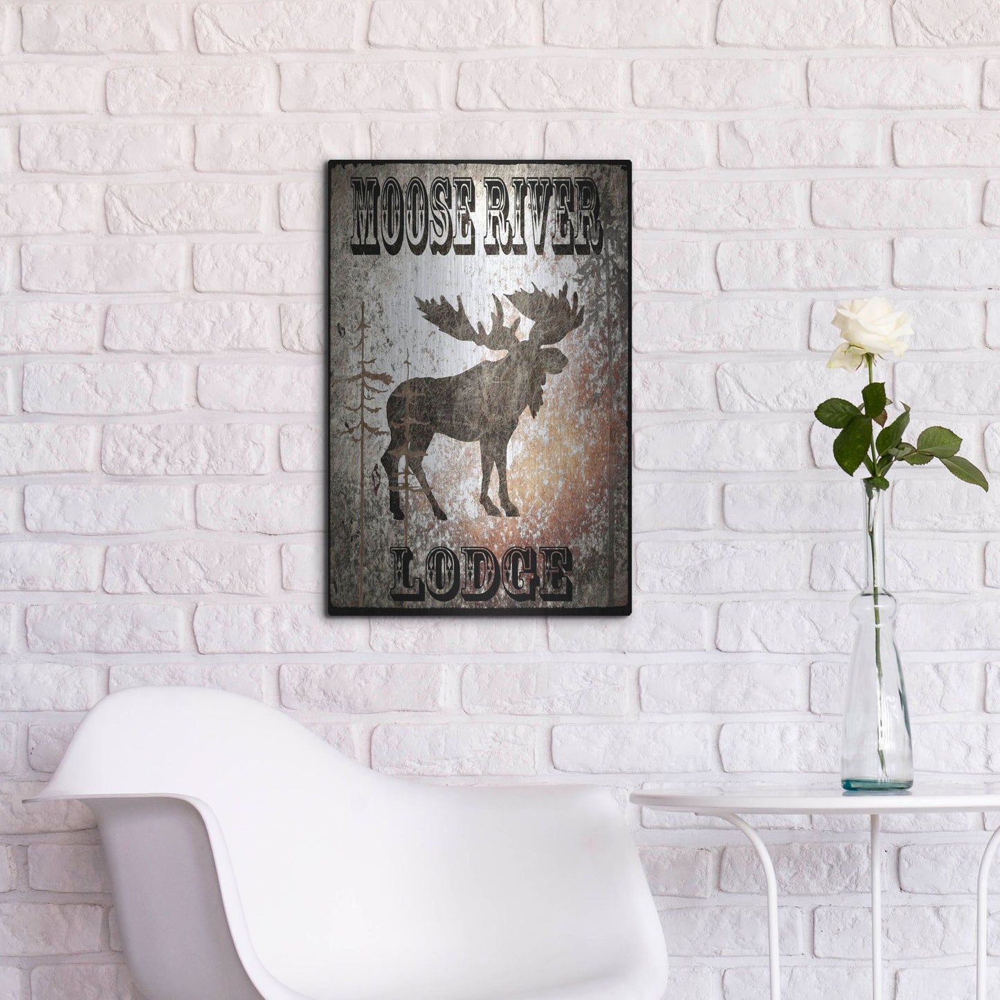 Luxe Metal Art 'Lodge Moose River Lodge' by Lightbox Journal, Metal Wall Art,16x24