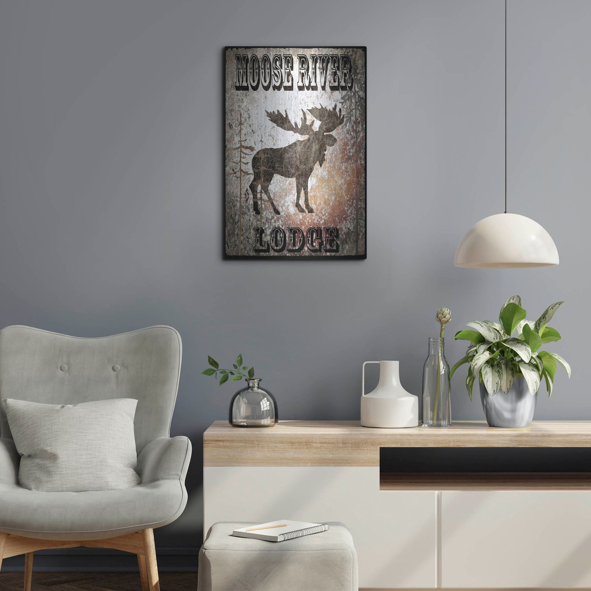 Luxe Metal Art 'Lodge Moose River Lodge' by Lightbox Journal, Metal Wall Art,16x24