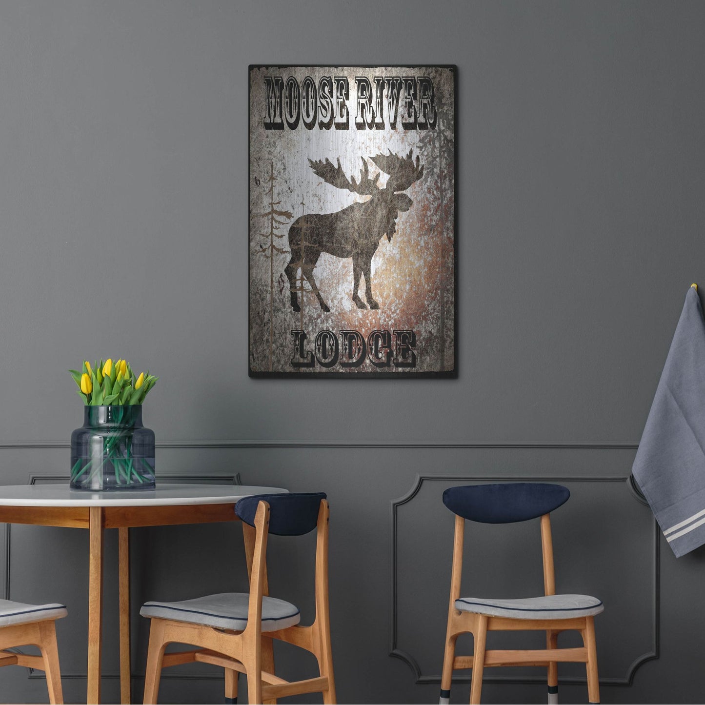 Luxe Metal Art 'Lodge Moose River Lodge' by Lightbox Journal, Metal Wall Art,24x36