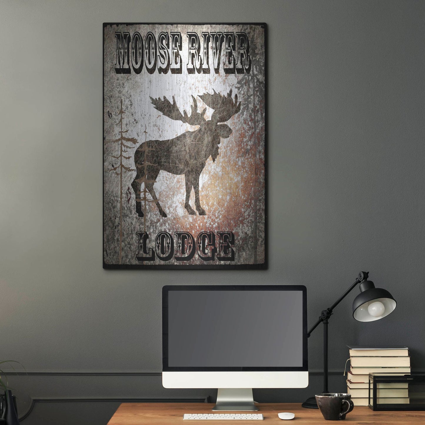 Luxe Metal Art 'Lodge Moose River Lodge' by Lightbox Journal, Metal Wall Art,24x36