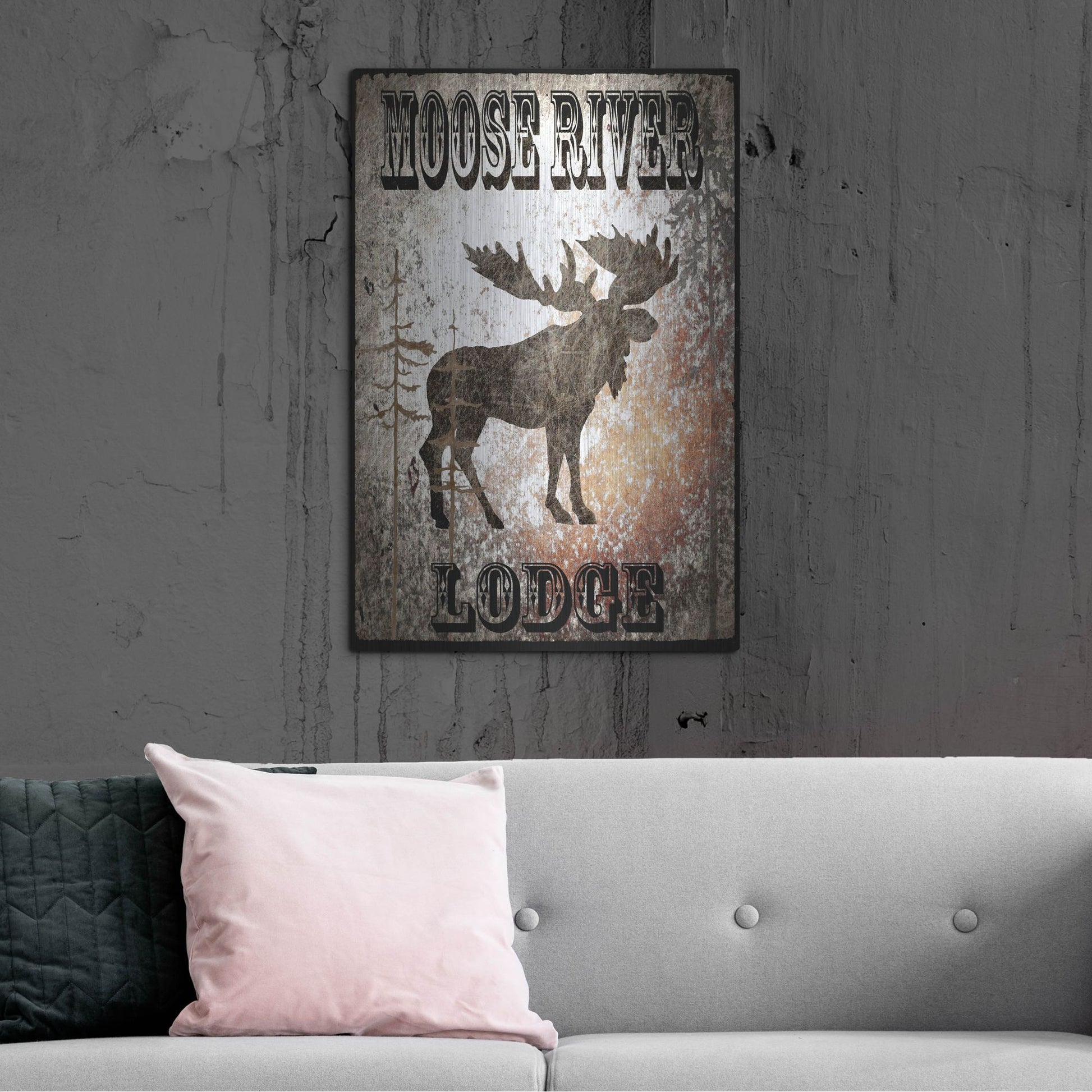 Luxe Metal Art 'Lodge Moose River Lodge' by Lightbox Journal, Metal Wall Art,24x36