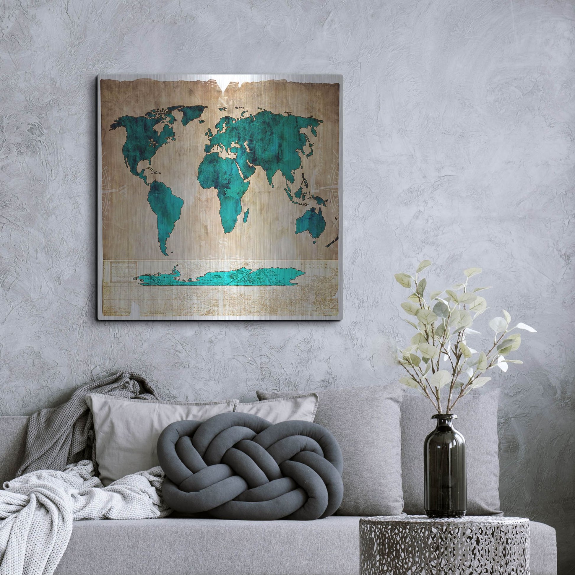 Luxe Metal Art 'Sea Map I' by Lightbox Journal, Metal Wall Art,36x36