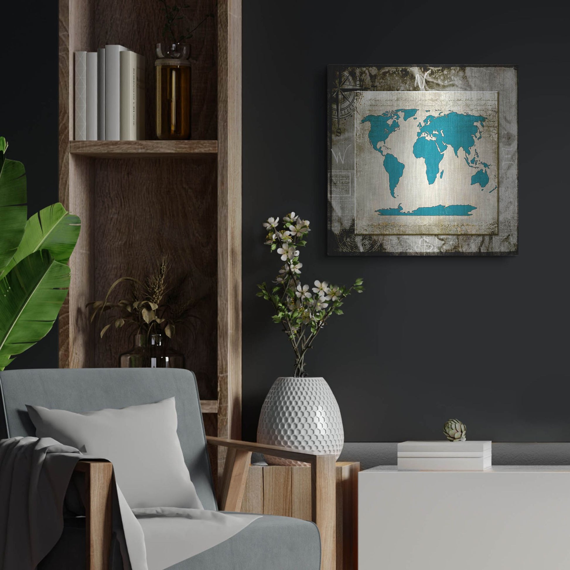 Luxe Metal Art 'Sea Map II' by Lightbox Journal, Metal Wall Art,24x24