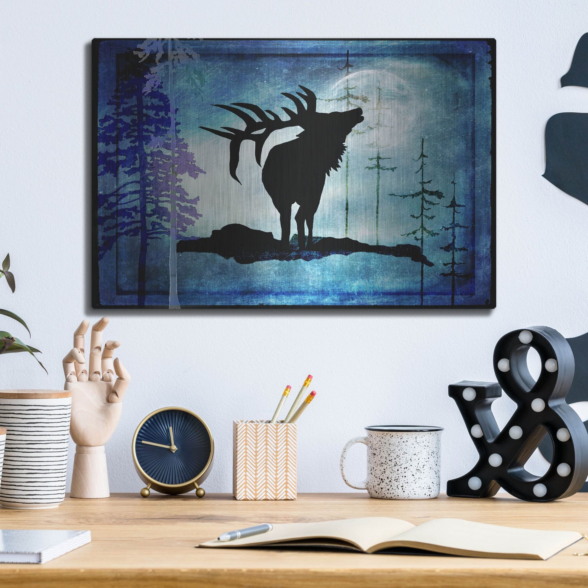 Luxe Metal Art 'Midnight Elk' by Lightbox Journal, Metal Wall Art,16x12