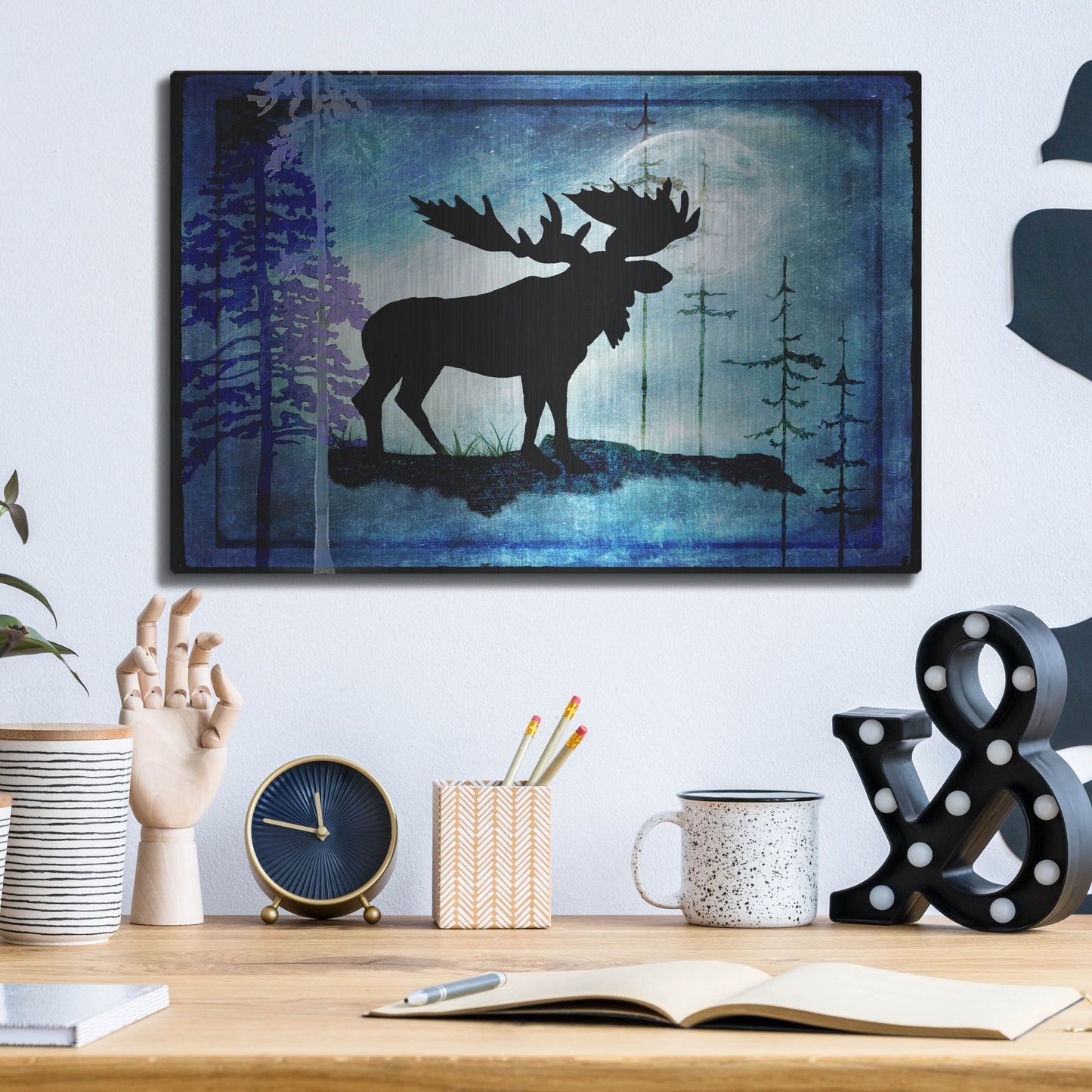 Luxe Metal Art 'Midnight Moose' by Lightbox Journal, Metal Wall Art,16x12