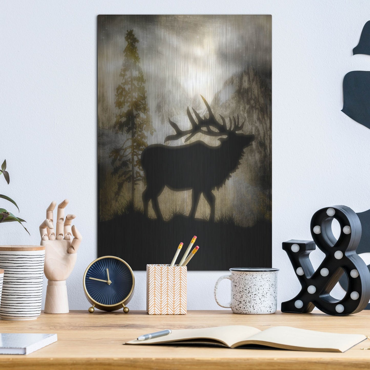 Luxe Metal Art 'Mystic Elk' by Lightbox Journal, Metal Wall Art,12x16