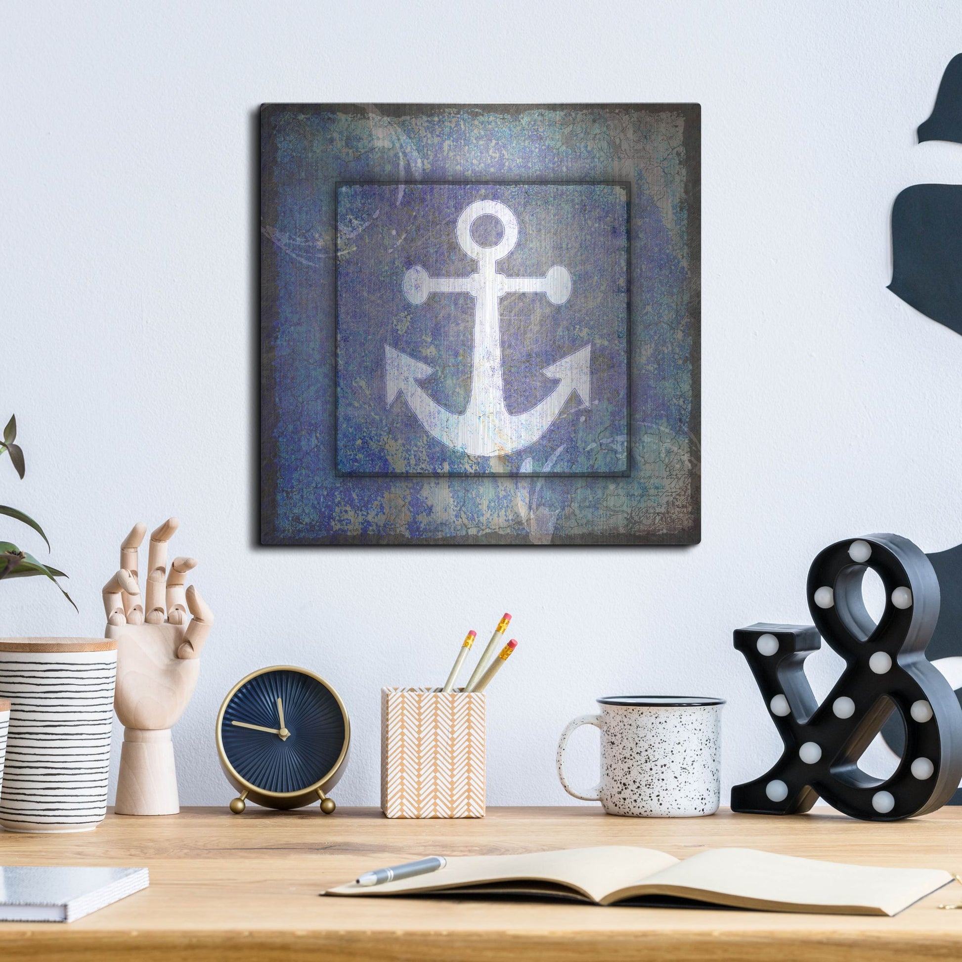 Luxe Metal Art 'Beach House Anchor' by Lightbox Journal, Metal Wall Art,12x12