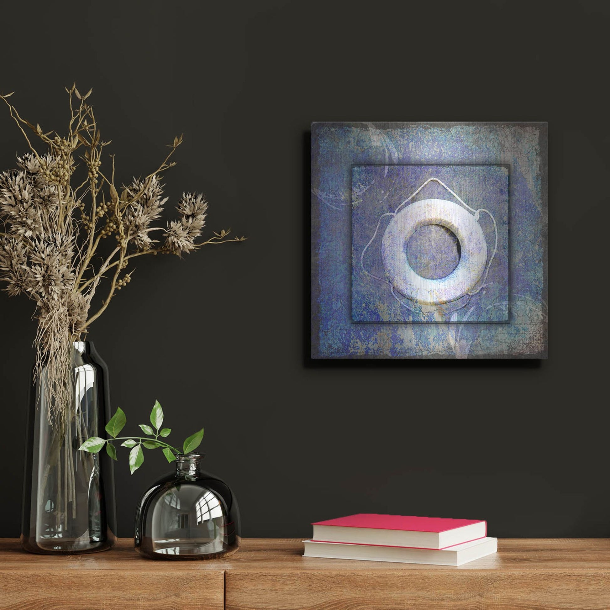 Luxe Metal Art 'Beach House Life Saver' by Lightbox Journal, Metal Wall Art,12x12