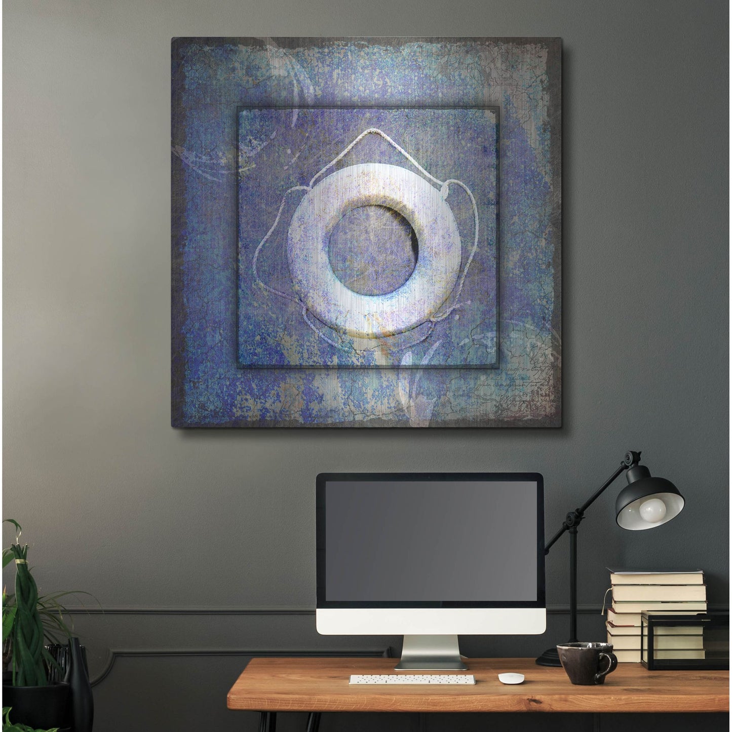 Luxe Metal Art 'Beach House Life Saver' by Lightbox Journal, Metal Wall Art,36x36