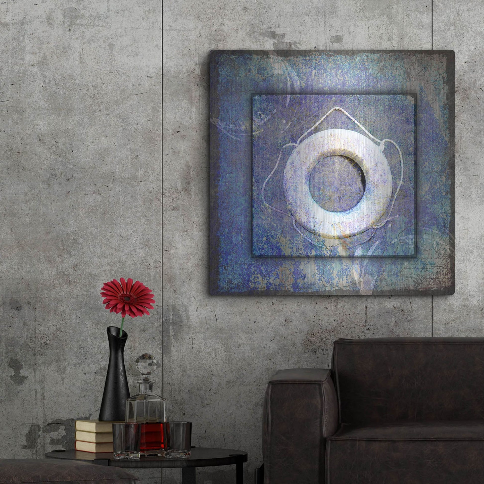 Luxe Metal Art 'Beach House Life Saver' by Lightbox Journal, Metal Wall Art,36x36