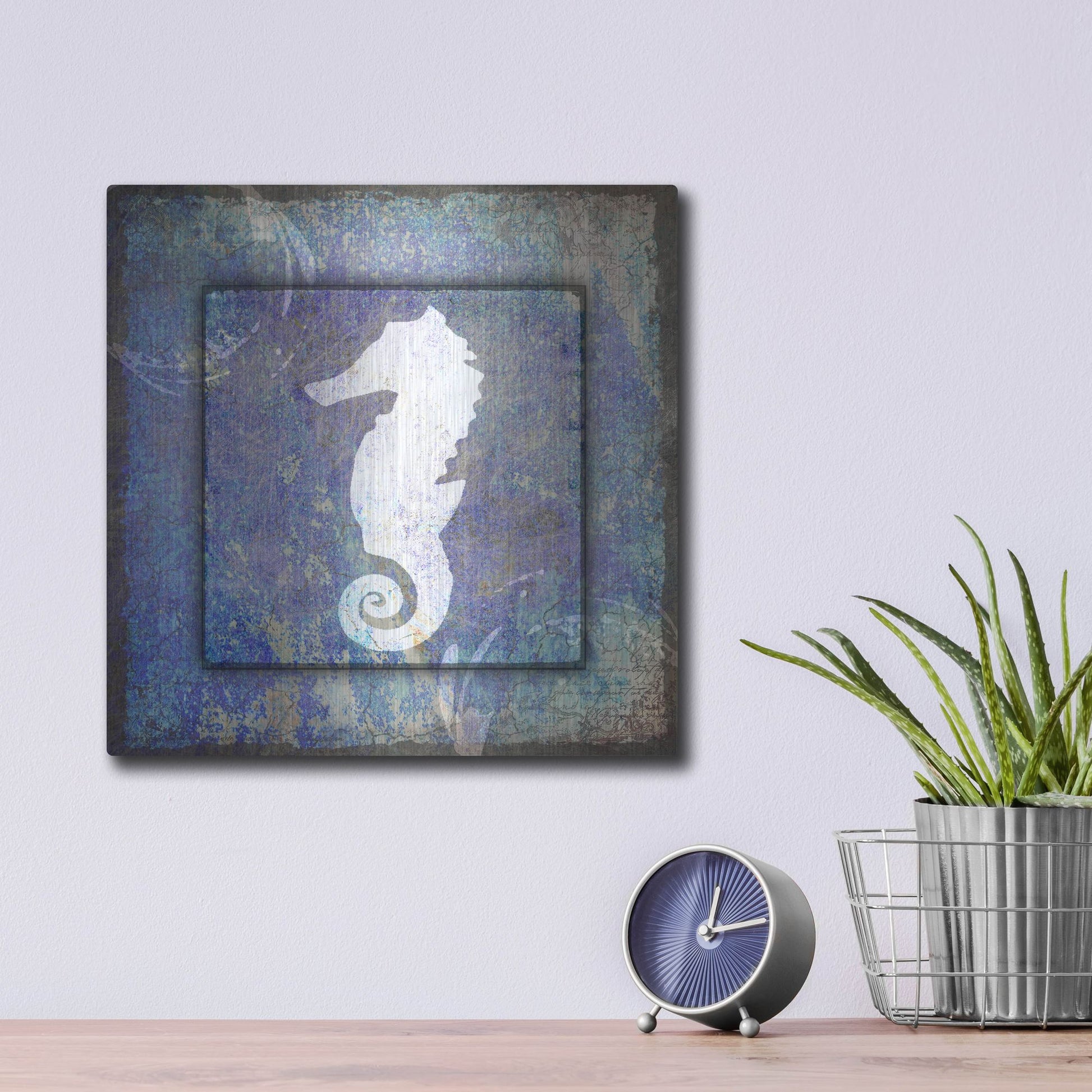 Luxe Metal Art 'Beach House Sea Horse' by Lightbox Journal, Metal Wall Art,12x12