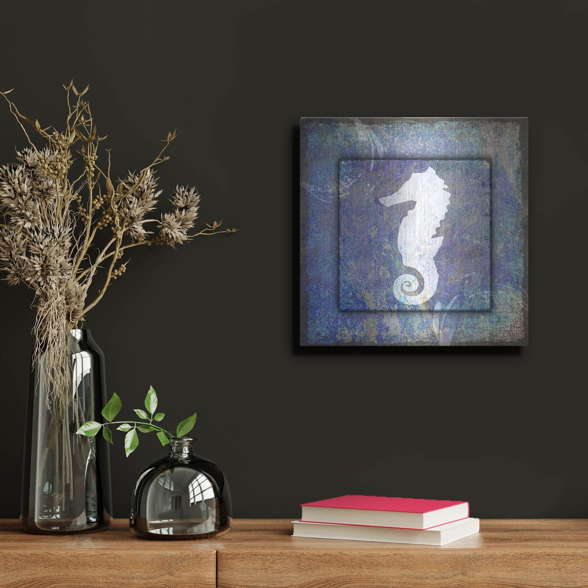 Luxe Metal Art 'Beach House Sea Horse' by Lightbox Journal, Metal Wall Art,12x12