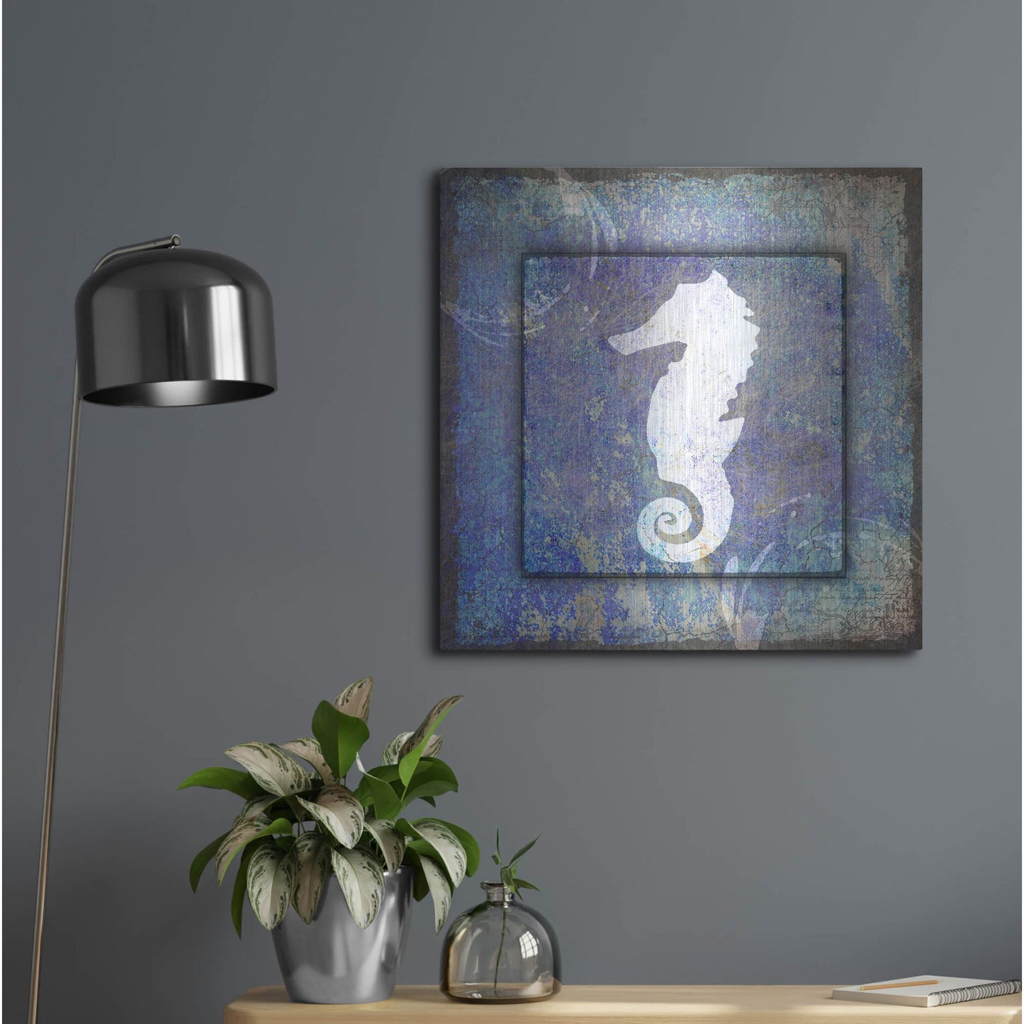 Luxe Metal Art 'Beach House Sea Horse' by Lightbox Journal, Metal Wall Art,24x24