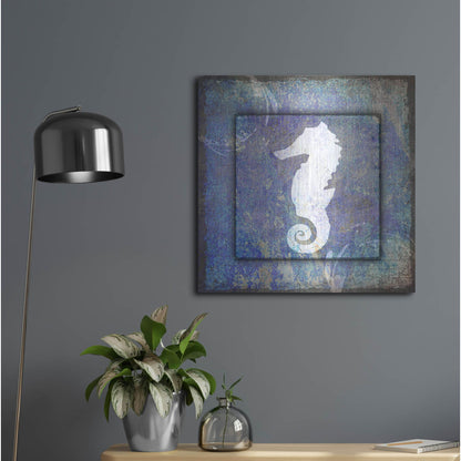 Luxe Metal Art 'Beach House Sea Horse' by Lightbox Journal, Metal Wall Art,24x24